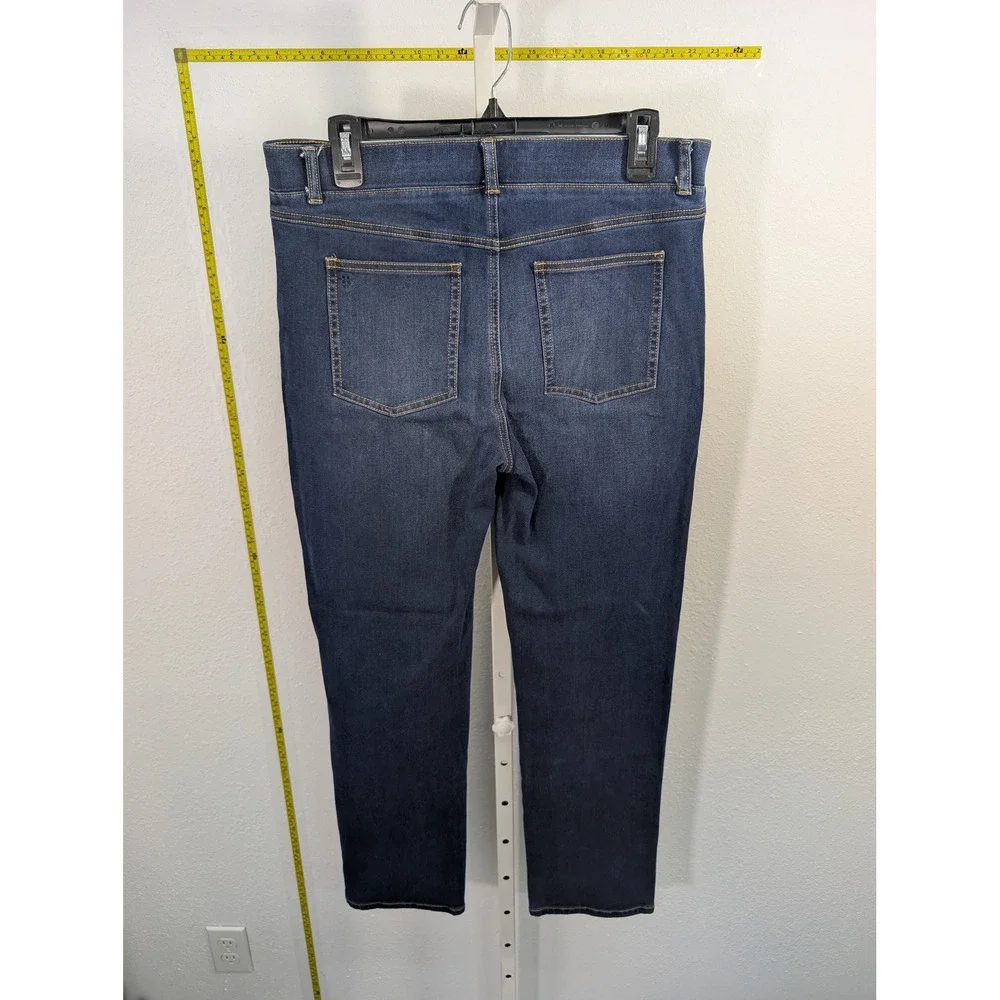 Betabrand‎ Dress Pant Yoga Jeans Womens Large Petite Dark Wash Straight Leg Blue
